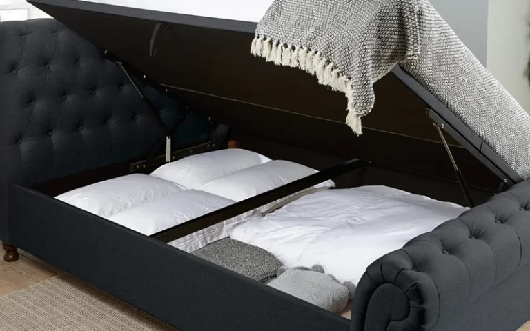 This image shows a ottoman side lift Bed. It is a great way to add extra storage solutions to your bedroom. Shop Ottoman beds at the Pendle Village Bed Shop, Near Burnley Lancashire.