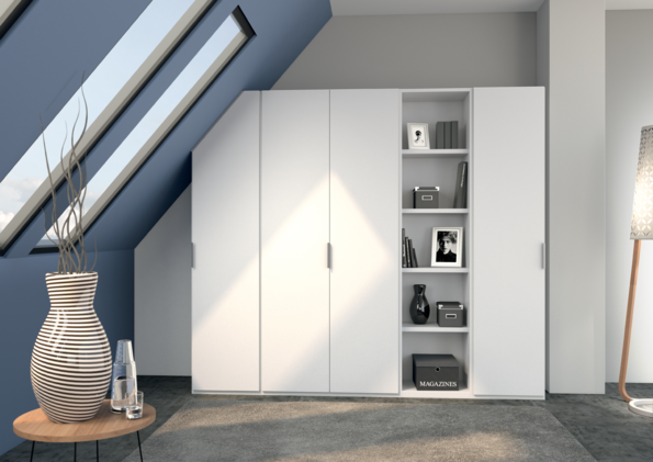 White 5 Door Hinged Wardrobe - Styled in a Bedroom