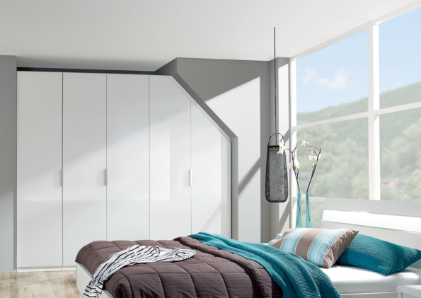 White 5 Door Hinged Wardrobe - Styled in a Bedroom