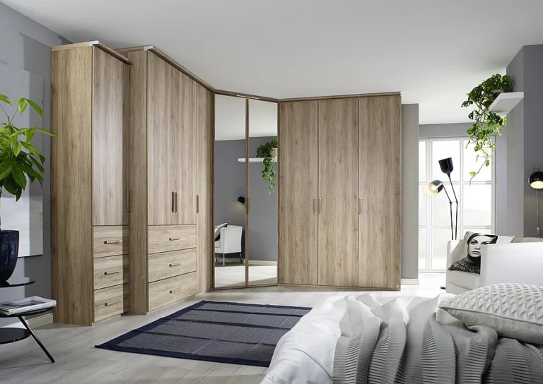 - Pendle Village - 2026 Corner Oak Wood with Mirror Large Wardrobe & Drawers - Styled in a Bedroom