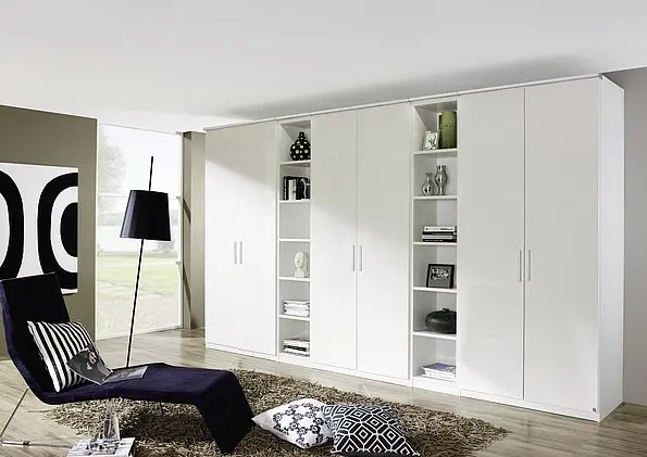 - Pendle Village - 2026 Large 6 Door White Hinged Wardrobe - Styled in a Living Area