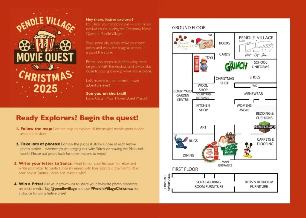 Free Christmas Event at Pendle Village - Popcorn Oscar's Movie Quest 2025 Activity Map